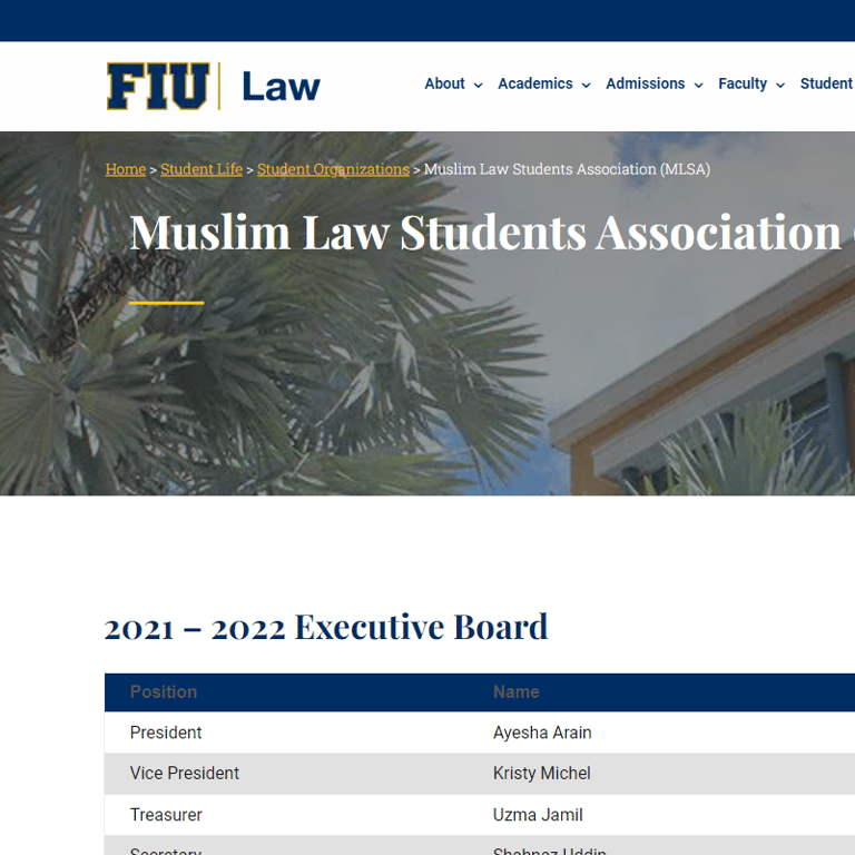 Muslim Organizations in USA - Muslim Law Students Association at FIU Law